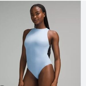 Lululemon Athletica Wundermost Blue Highneck Bodysuit Sz XS